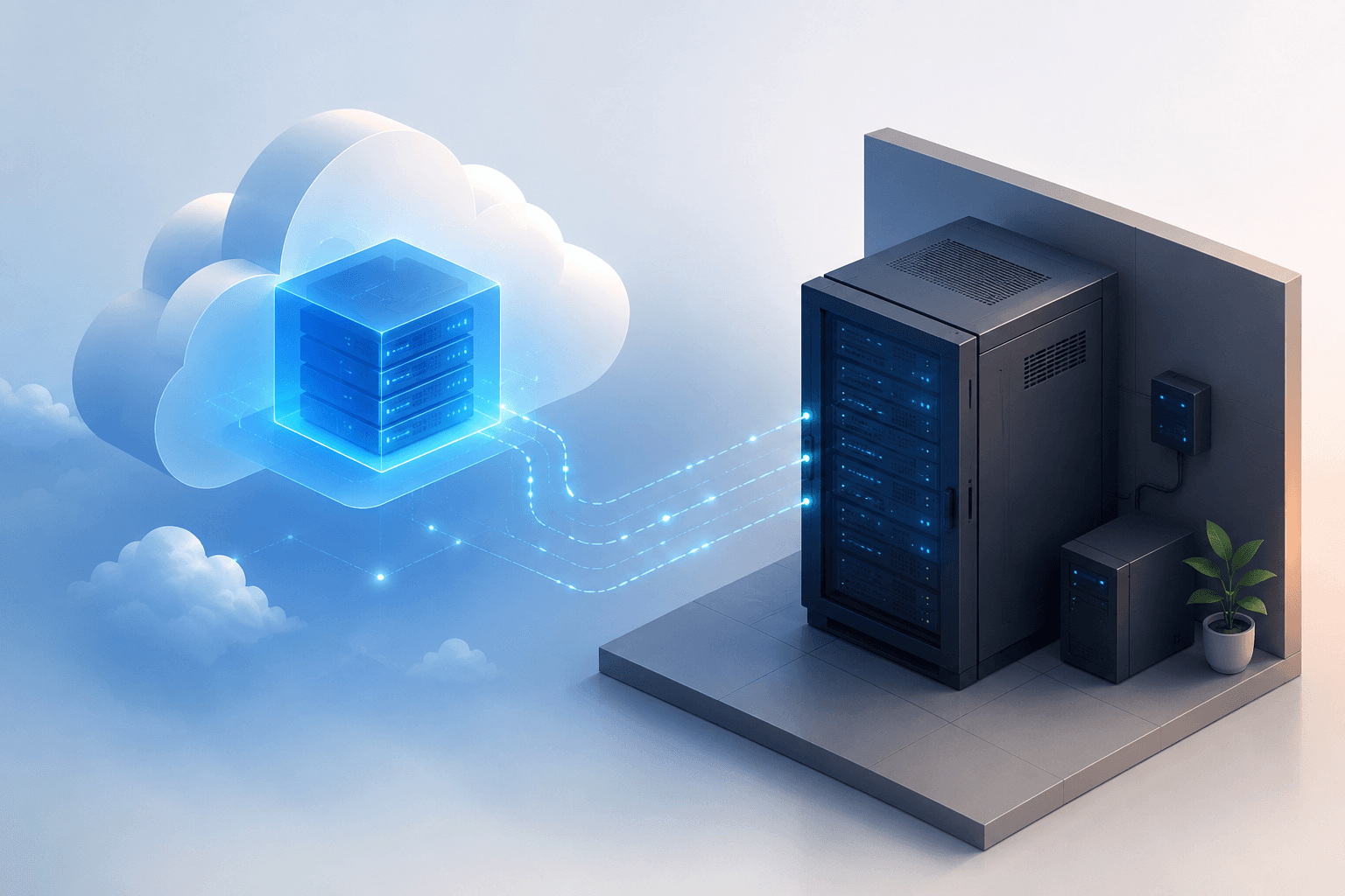 Cloud connected to on-premises server rack